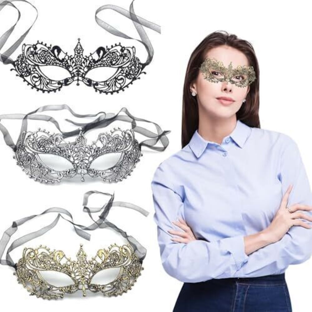 4334 3Pcs Masquerade Mask , Lace Eye Mask for Couples, Adjustable